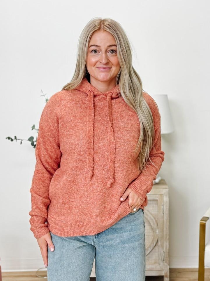 Hooded Pullover Sweater in Coral