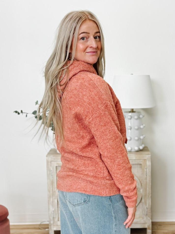 Hooded Pullover Sweater in Coral