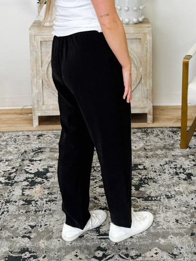 High Rise Elastic Drawstring Ankle Pants in Black