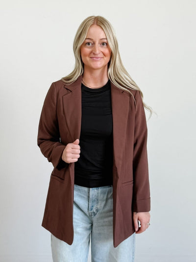 Woven Long Sleeve Lined Blazer in Brown