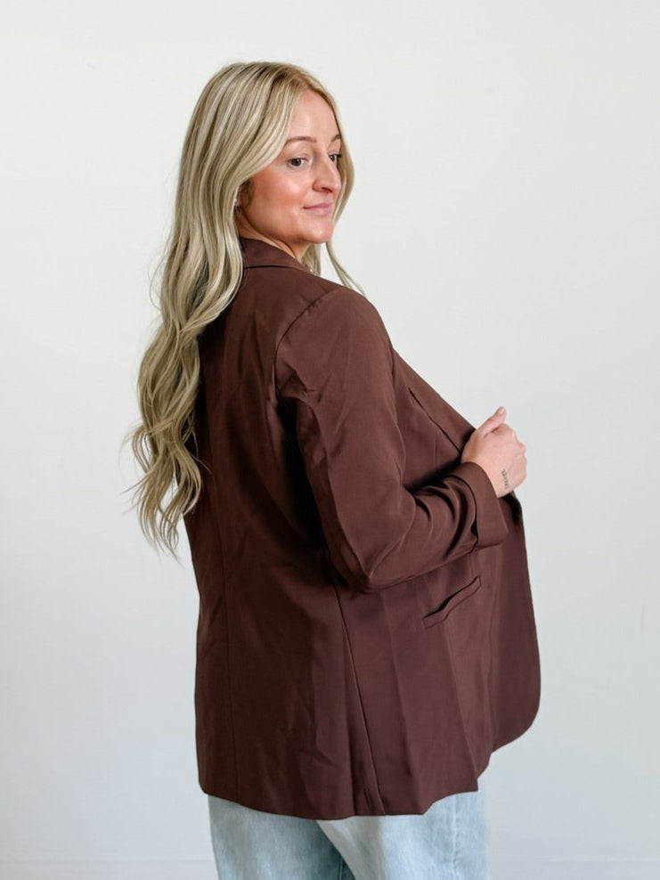 Woven Long Sleeve Lined Blazer in Brown