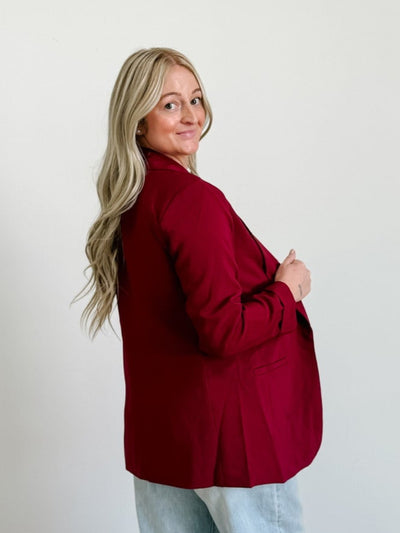 Woven Long Sleeve Lined Blazer in Burgundy