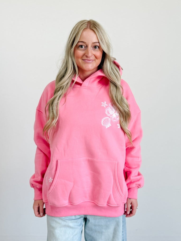 Tropical Embroider Hoodie in Hibiscus Pink