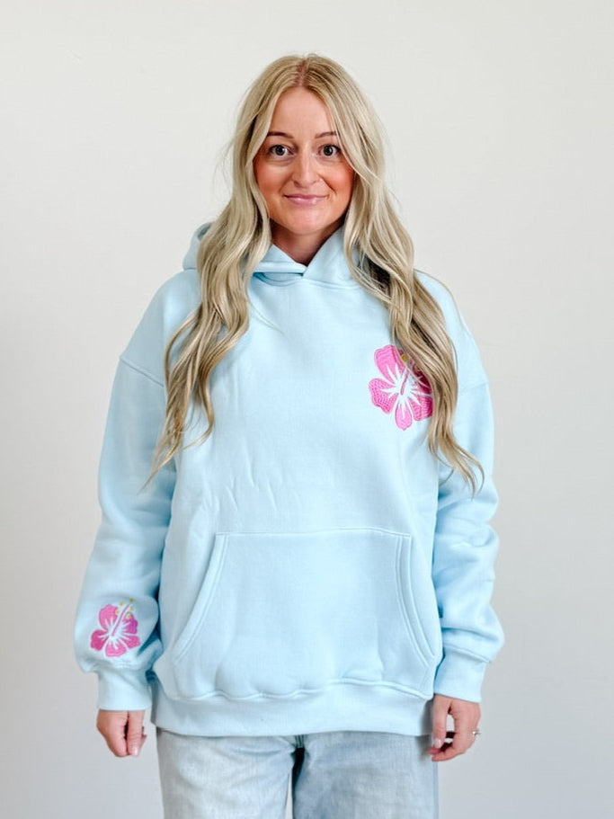 Hibiscus Flower Beach Babe Embroider Hoodie