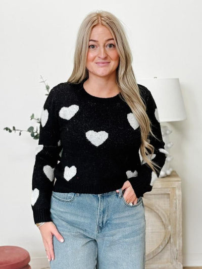 Heart Jacquard Sweater in Black & White