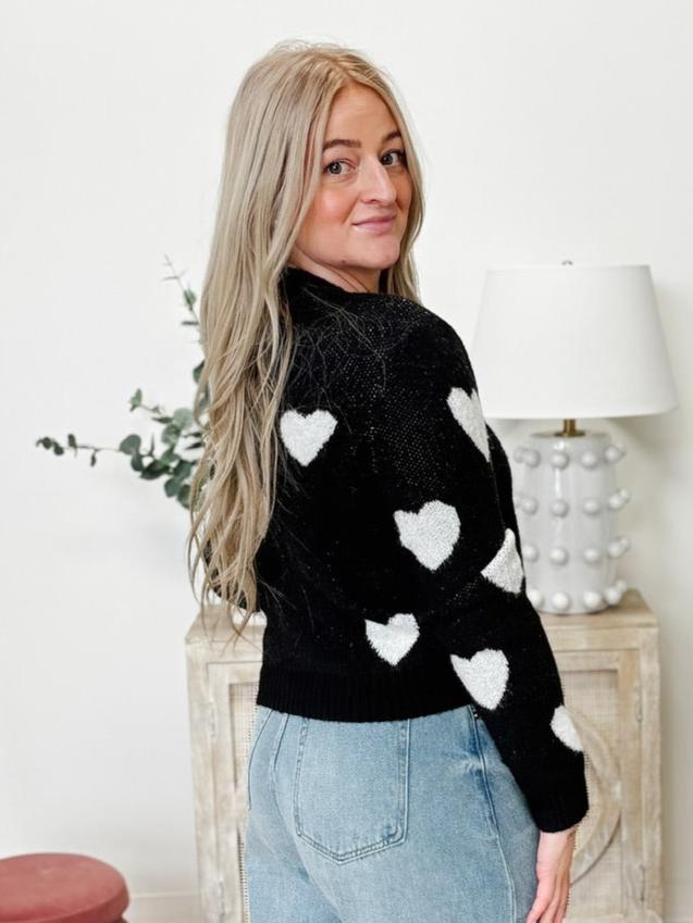 Heart Jacquard Sweater in Black & White