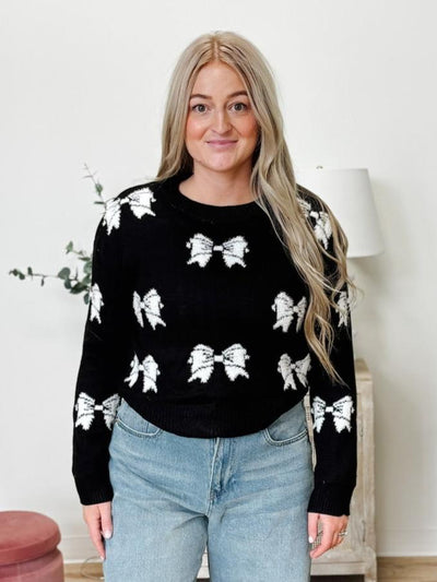 Jacquard Ribbon Sweater in Black / White