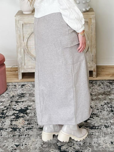 Wool Like Brushed Twill Pencil Skirt in Heather Grey