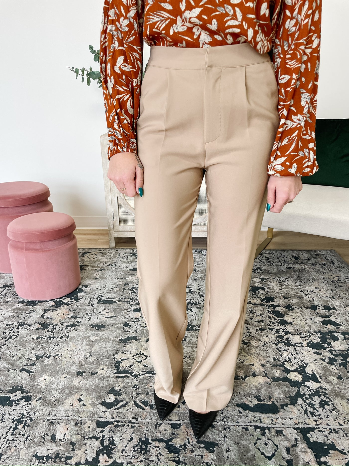 The Elastic Back Regular Fit Dress Pants in Camel