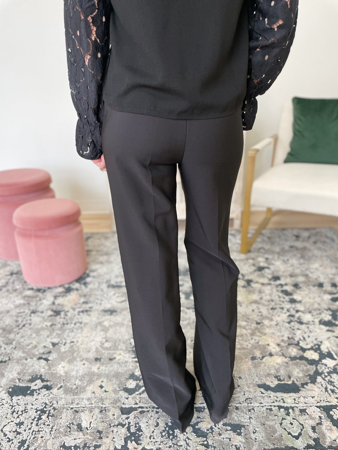 The Elastic Back Regular Fit Dress Pants in Black