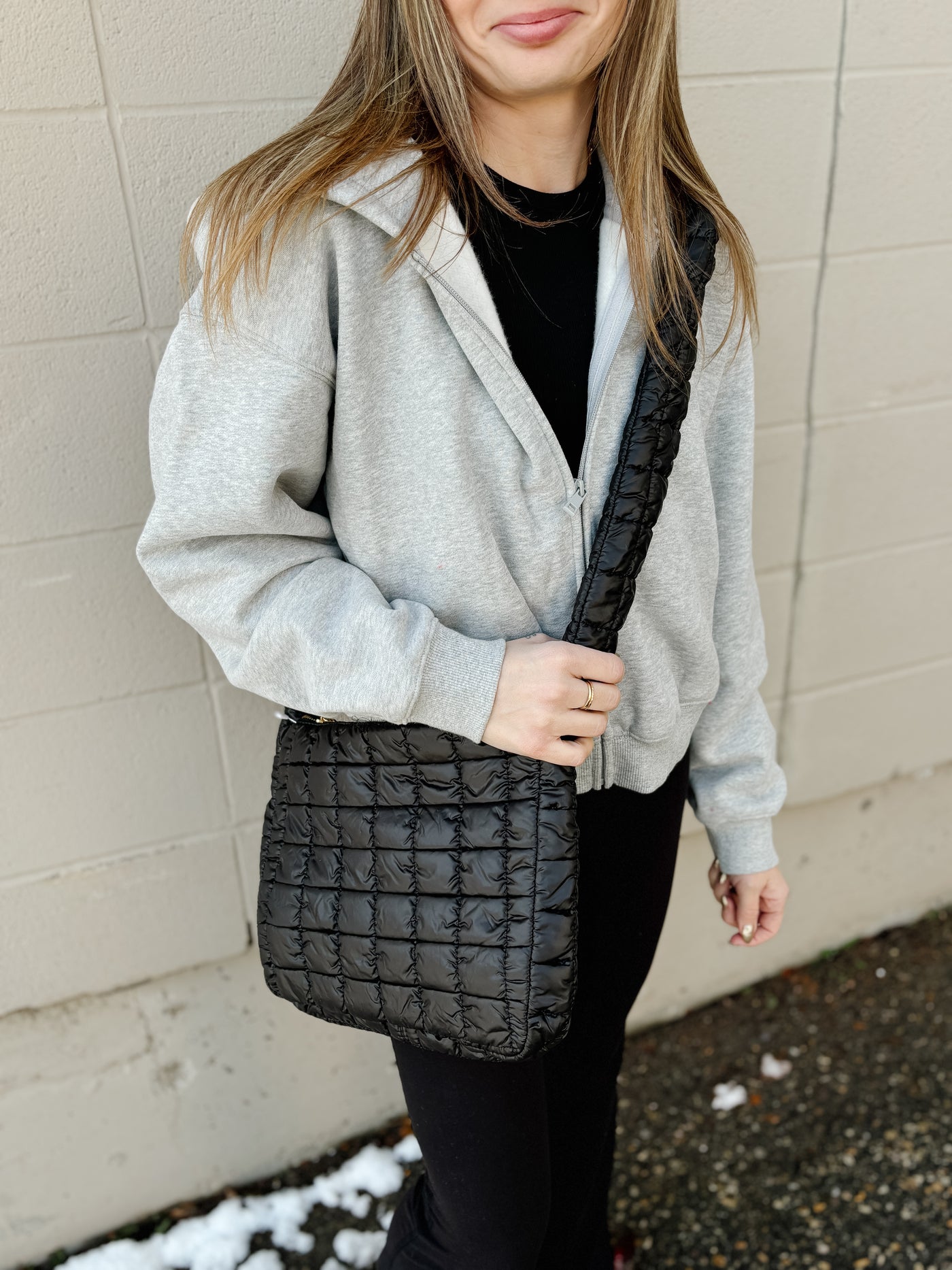 Katie Nylon Puffer Crossbody in Black