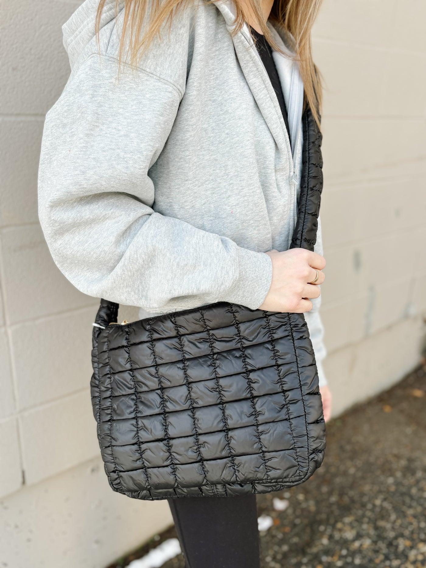 Katie Nylon Puffer Crossbody in Black