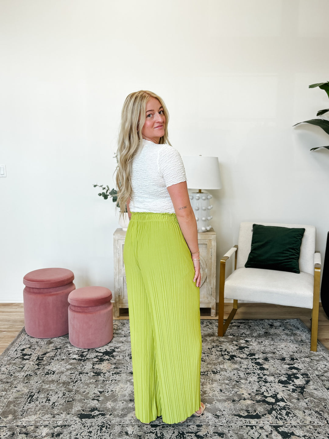 Pleated Wide Leg Paperbag Self Tie Pants in Lemon Ginger