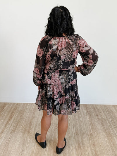 Floral Long Sleeve Smocked Tiered Mini Dress