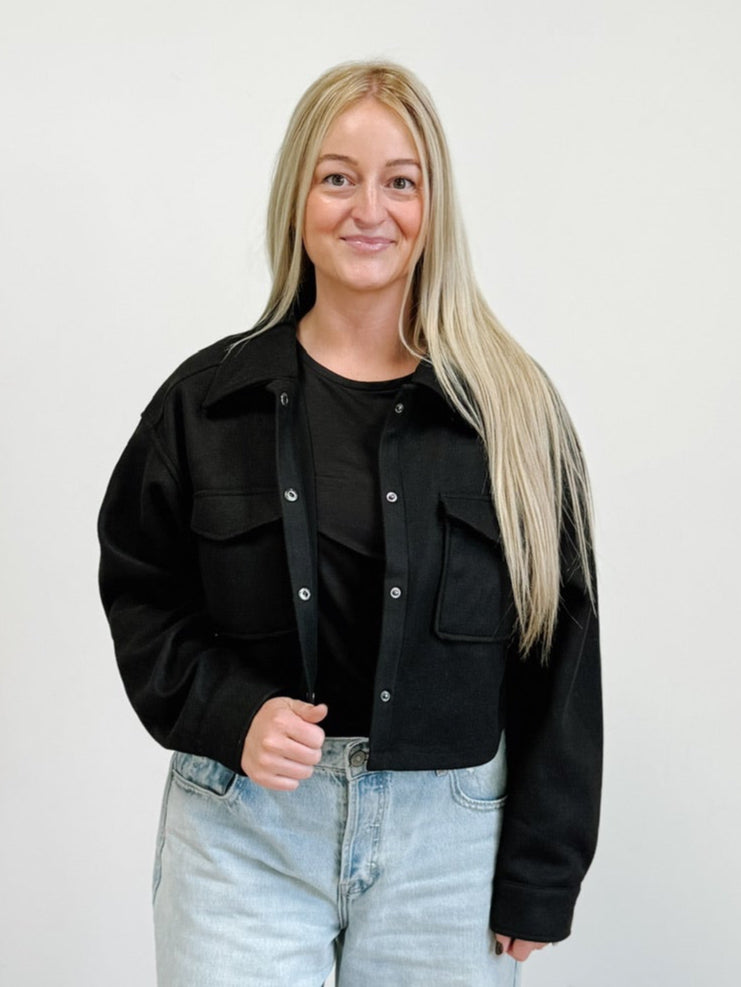 Fleece Cropped Snap Button Shacket