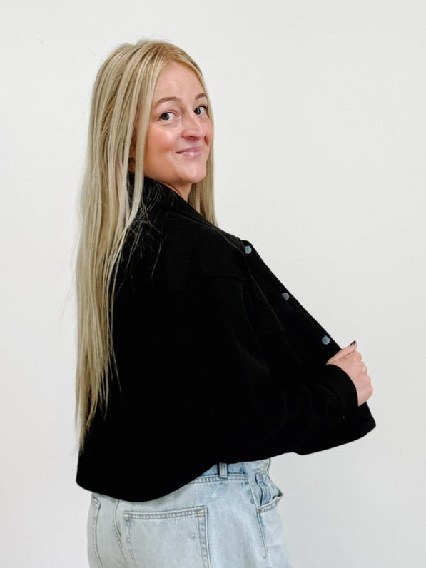 Fleece Cropped Snap Button Shacket