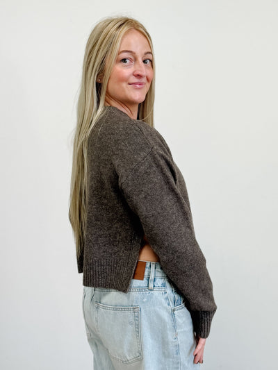 Crew Neck Cardigan in Mocha