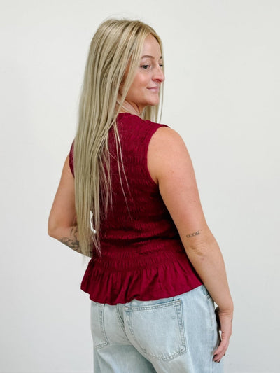 Smocking Detail Ruffle Hem Knit Top