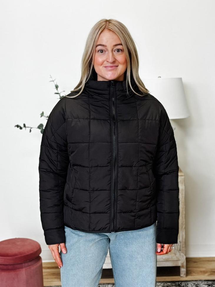 Solid Puffer Padded Warm Jacket in Black