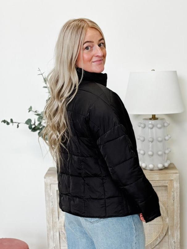 Solid Puffer Padded Warm Jacket in Black