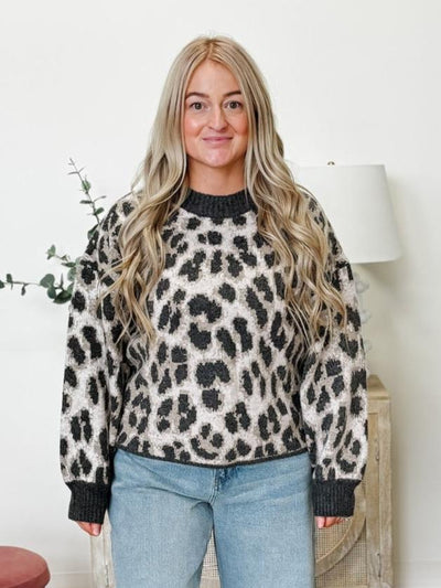 Soft Cozy Leopard Graphic Knit Sweater