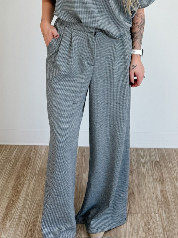 Wide Leg Houndstooth Trousers