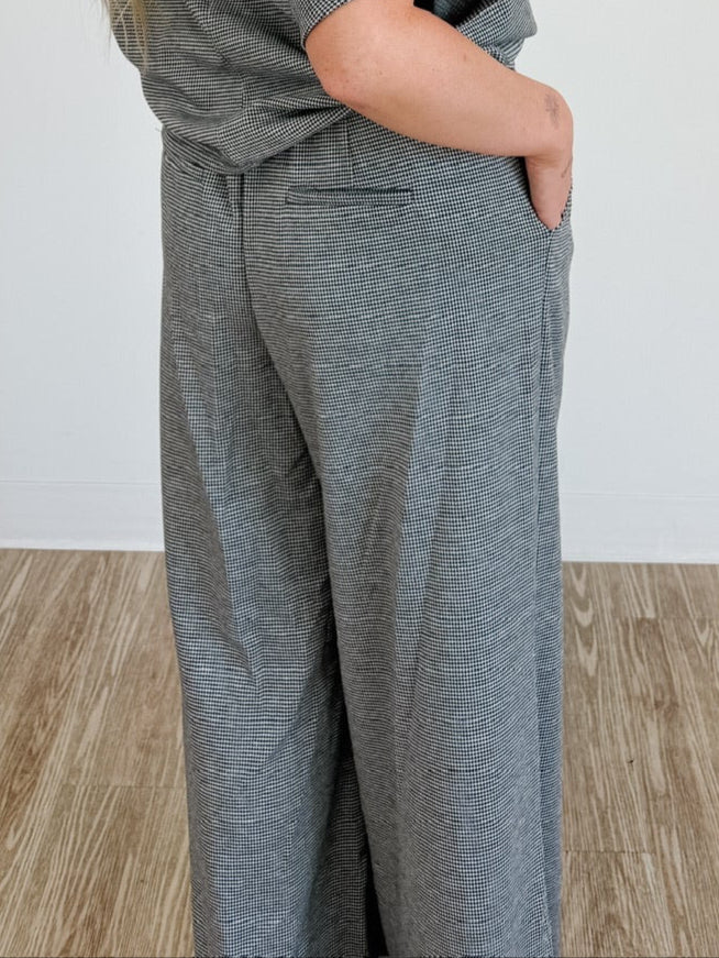 Wide Leg Houndstooth Trousers