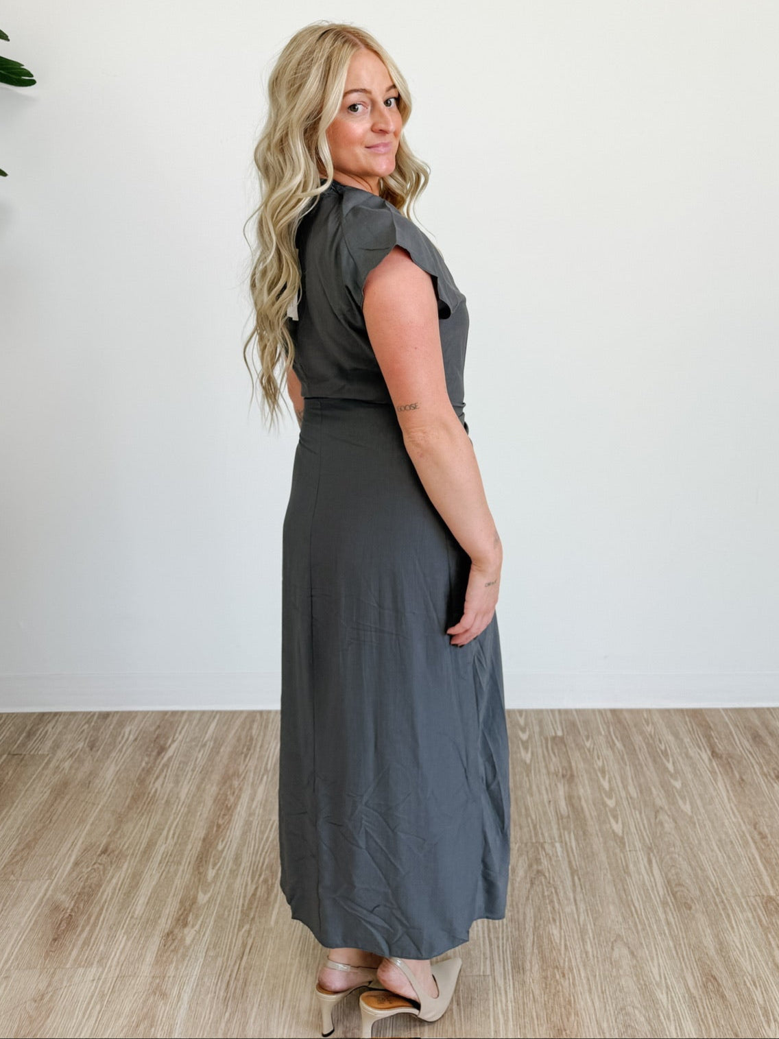 Solid Dolman Cap Sleeve Midi Wrap Dress