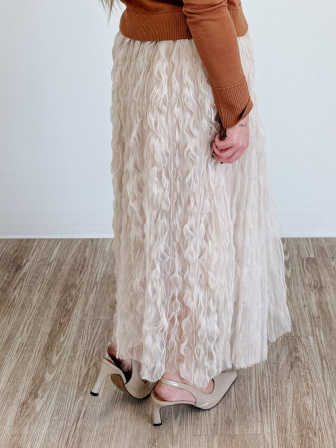 Wavy Tulle Midi Skirt