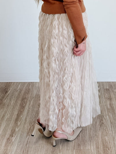 Wavy Tulle Midi Skirt