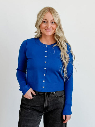 Easy Crewneck Cardigan in Sapphire Blue