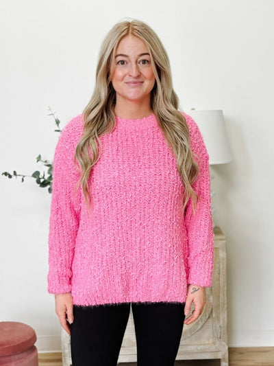 Brushed Round Neck Sweater in Candy Pink