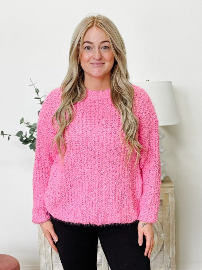 Brushed Round Neck Sweater in Candy Pink