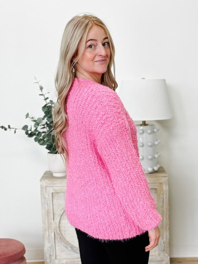 Brushed Round Neck Sweater in Candy Pink