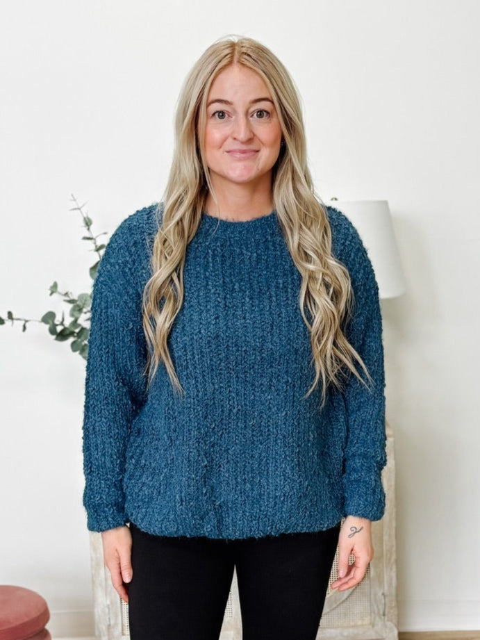 Brushed Round Neck Sweater in Dusty Blue