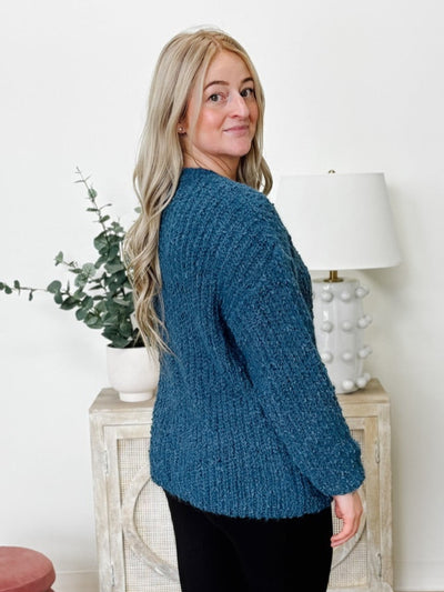 Brushed Round Neck Sweater in Dusty Blue