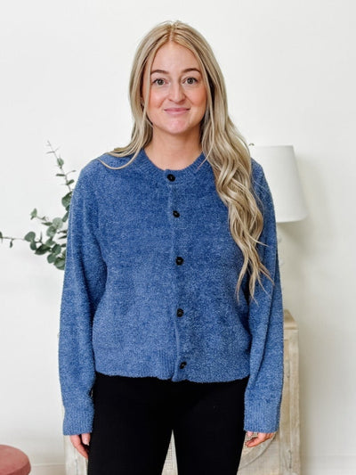 5 Button Sweater Cardigan in Marlin Blue