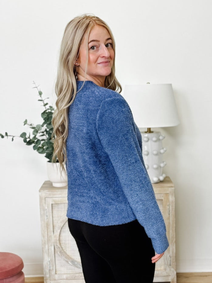 5 Button Sweater Cardigan in Marlin Blue