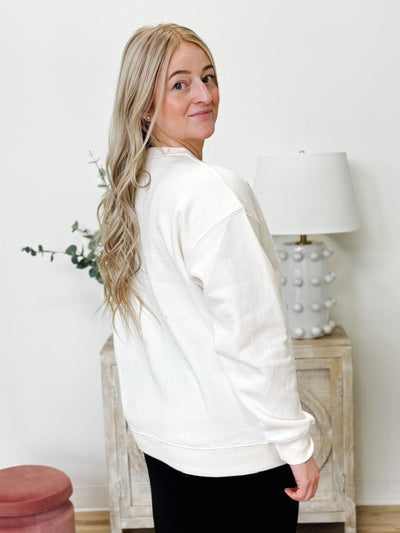 "Weekend" Fleece Round Neck Sweatshirt in Cream