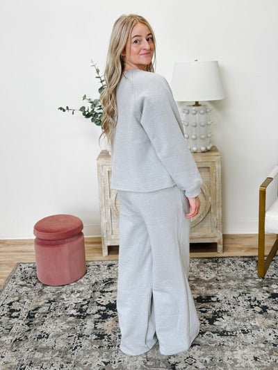 Fleece Raglan Sleeve Pullover & Sweatpant Set in Heather Grey