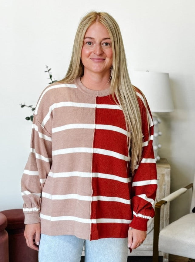 Stripe Contrast Sweater in Brown