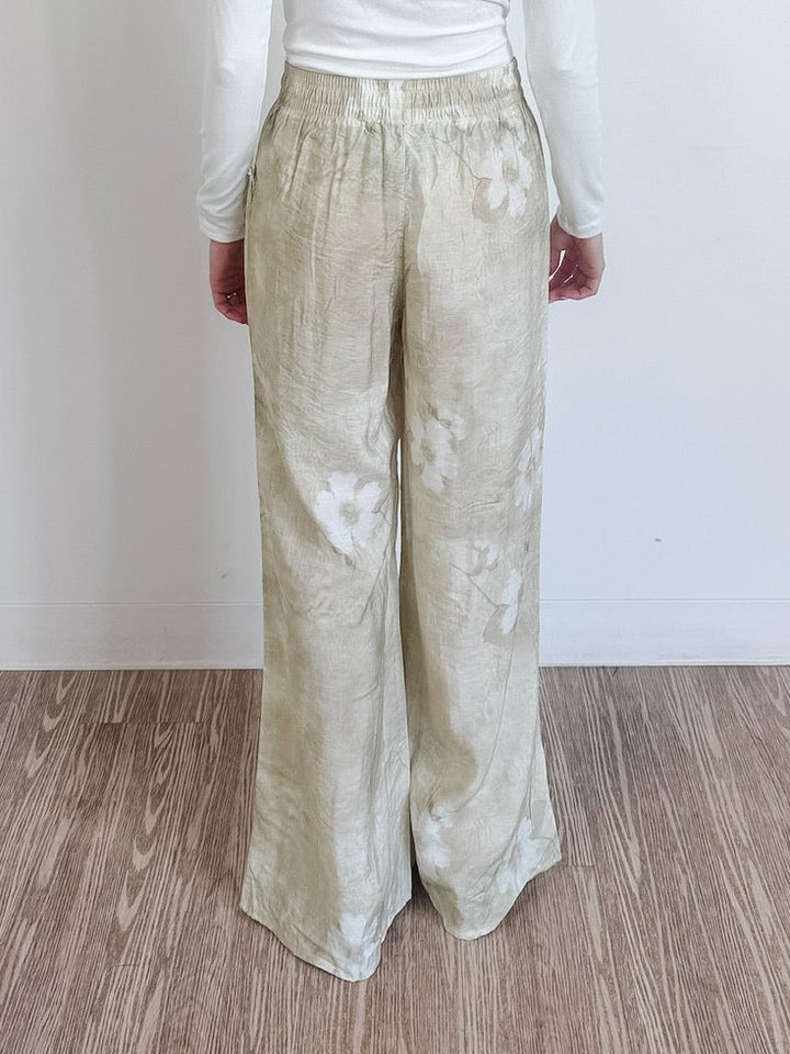 Wide Leg Flowy Pants in Champagne Floral