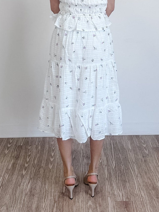 Smocked Waist Floral Midi Skirt