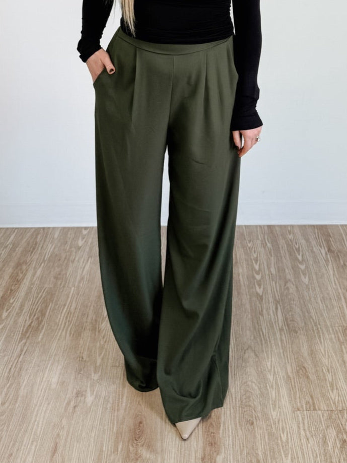 High Waist Wide Leg Pants in Olive