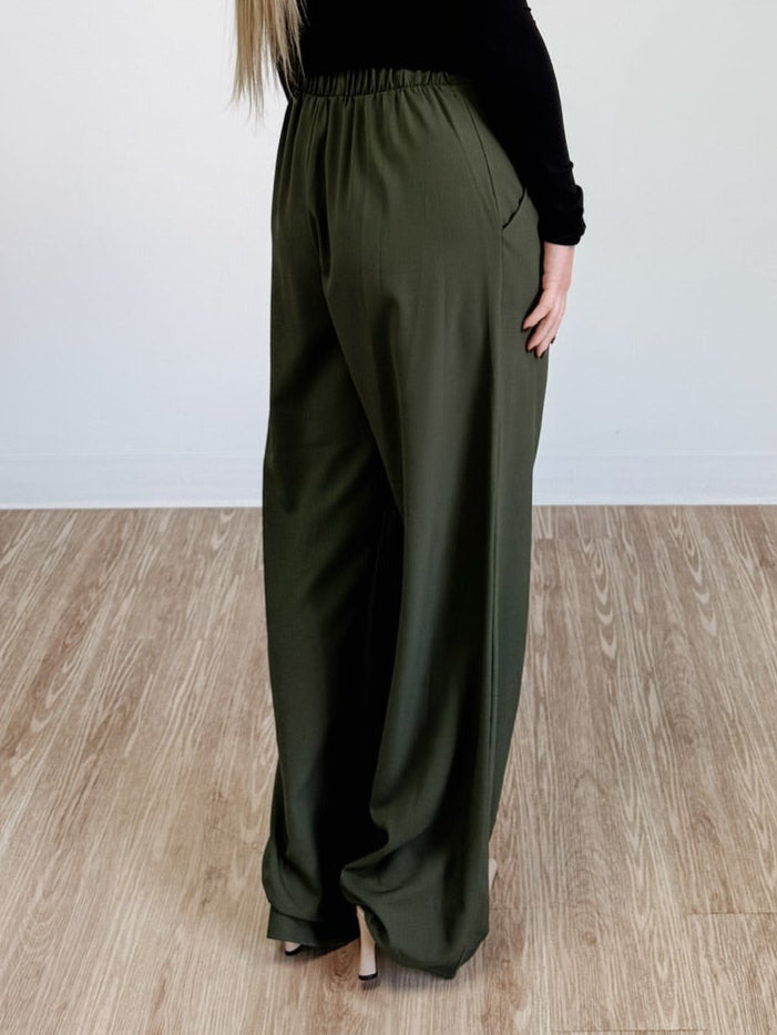 High Waist Wide Leg Pants in Olive