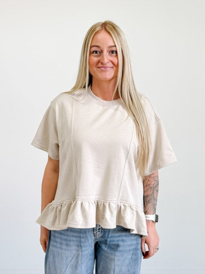 Ruffled Peplum Hem Boxy Swing Knit Tee