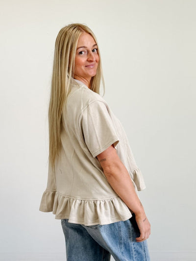 Ruffled Peplum Hem Boxy Swing Knit Tee