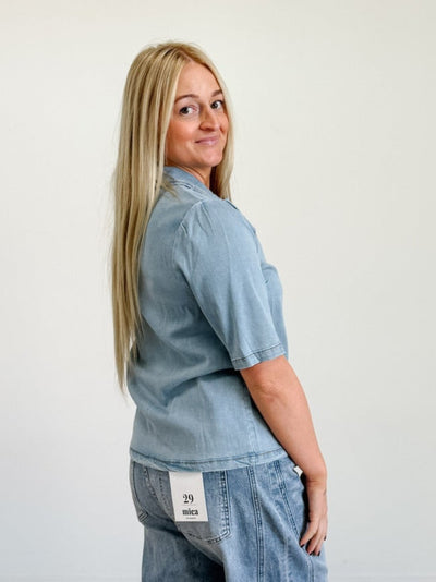Short Sleeve Collared Denim Shirt