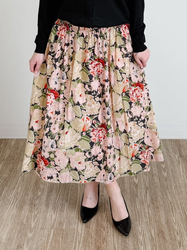 Smocked Waist Midi Skirt