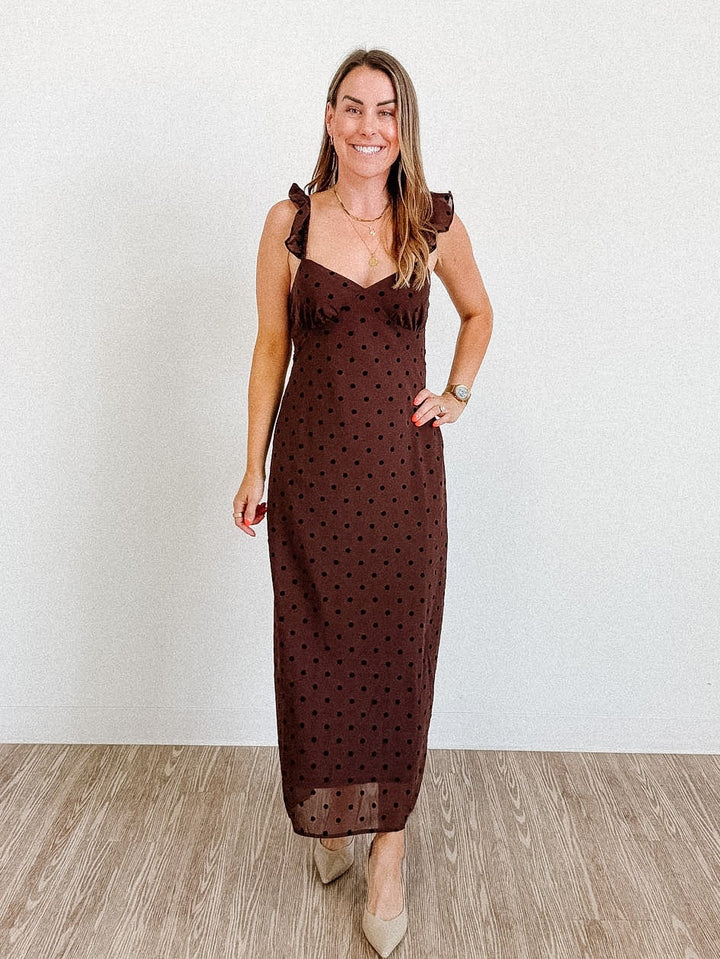 Polka Dot Flock Sweetheart Midi Dress